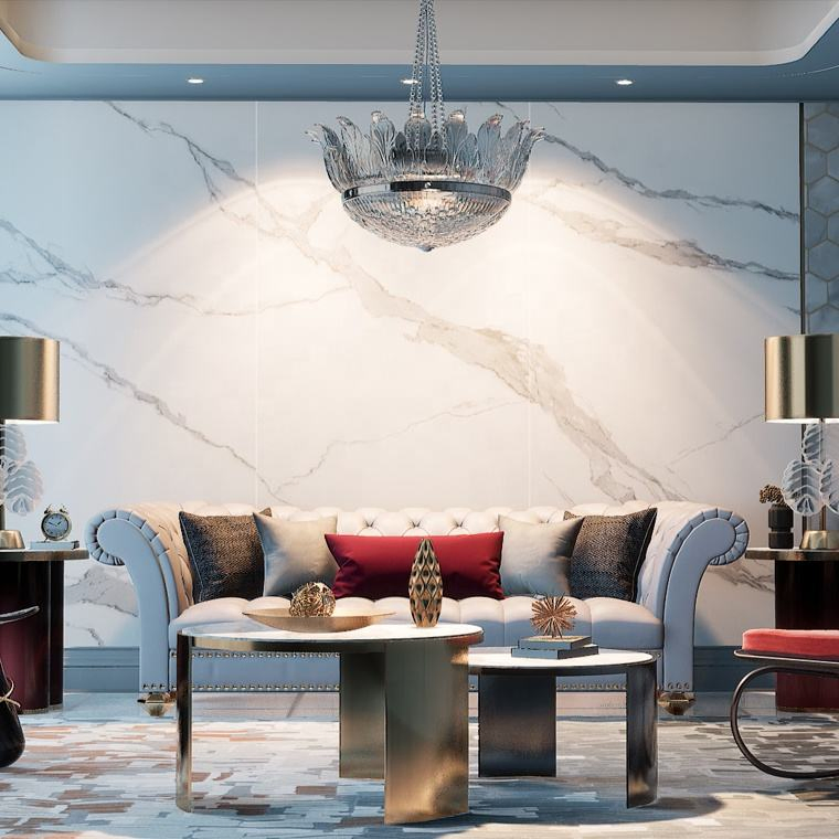 Full Polished Artificial Porcelain Slab Calais Light Grey Sintered Stone Slab