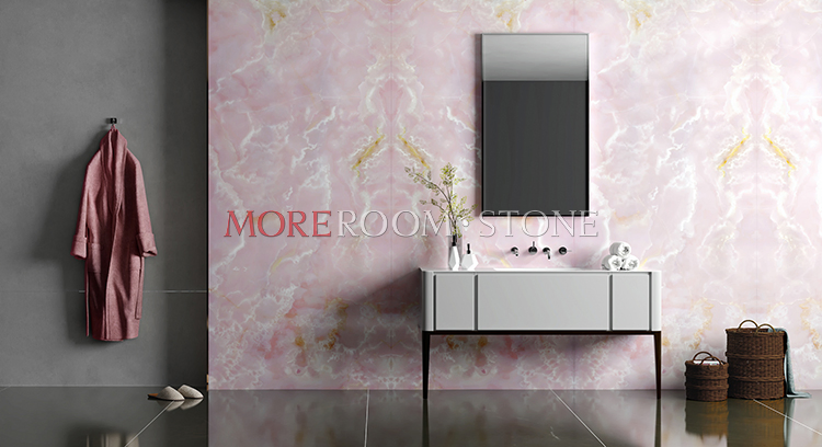 Installing Pink Onyx Marble Extra Large Format Wall Floor Tile Bathroom Shower