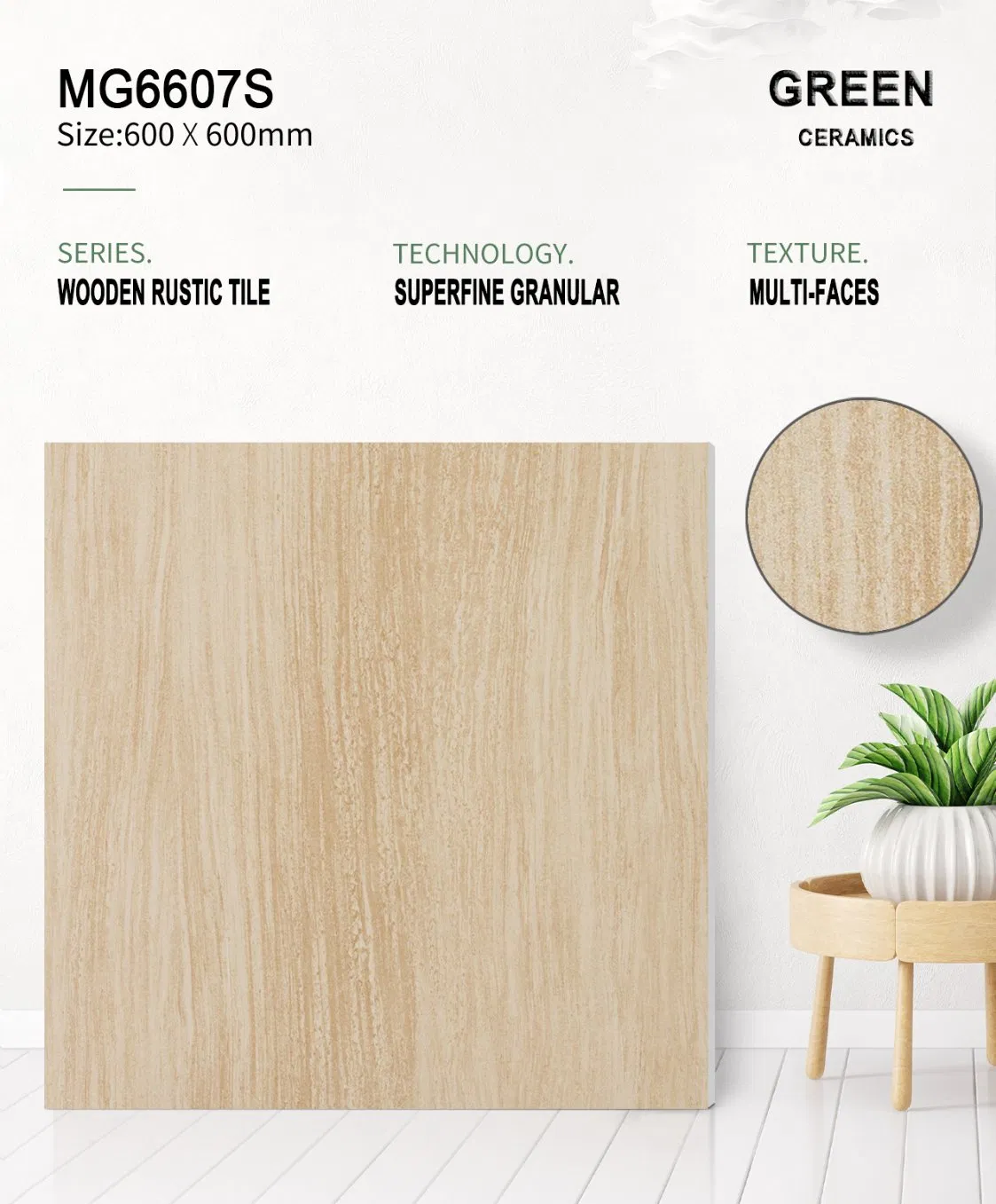 600*600 mm Wooden Pattern Matt Anti-Slip Rustic Ceramic Porcelain Glazed Tile for Modern Wall &amp; Floor Design