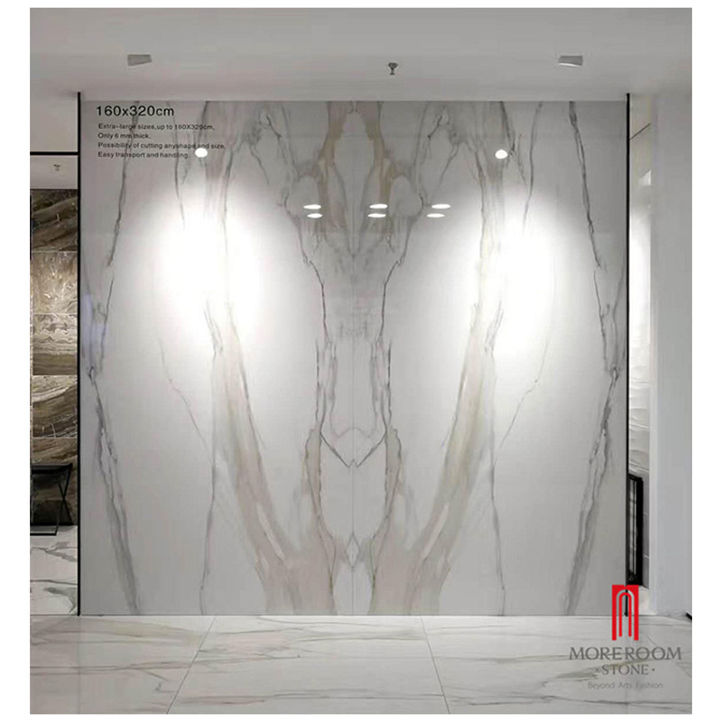 Interior Glazed White Calacatta Marble Large Format Thin Ceramic Porcelain Wall Tiles