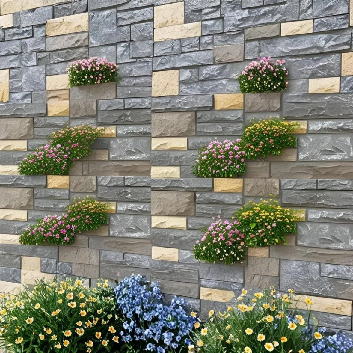 3D Waterproof Faux Stone Decorative Exterior Wall Panel Polyurethane Artificial Wall Cladding Facade Tile for House Building Wall Decoration