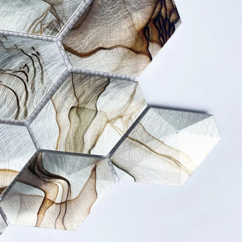 Silver Brown Long Hexagon Kitchen Mosaic Wall Panel Self Adhesive Tile for Decorative