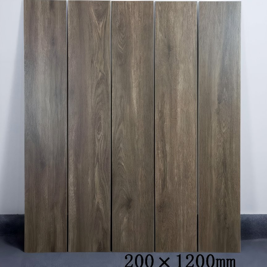 Large Format 200X1200mm Walnut Grain Ceramic Tile Rectified Finish Dark Brown Glazed Wood Pattern Floor Planks