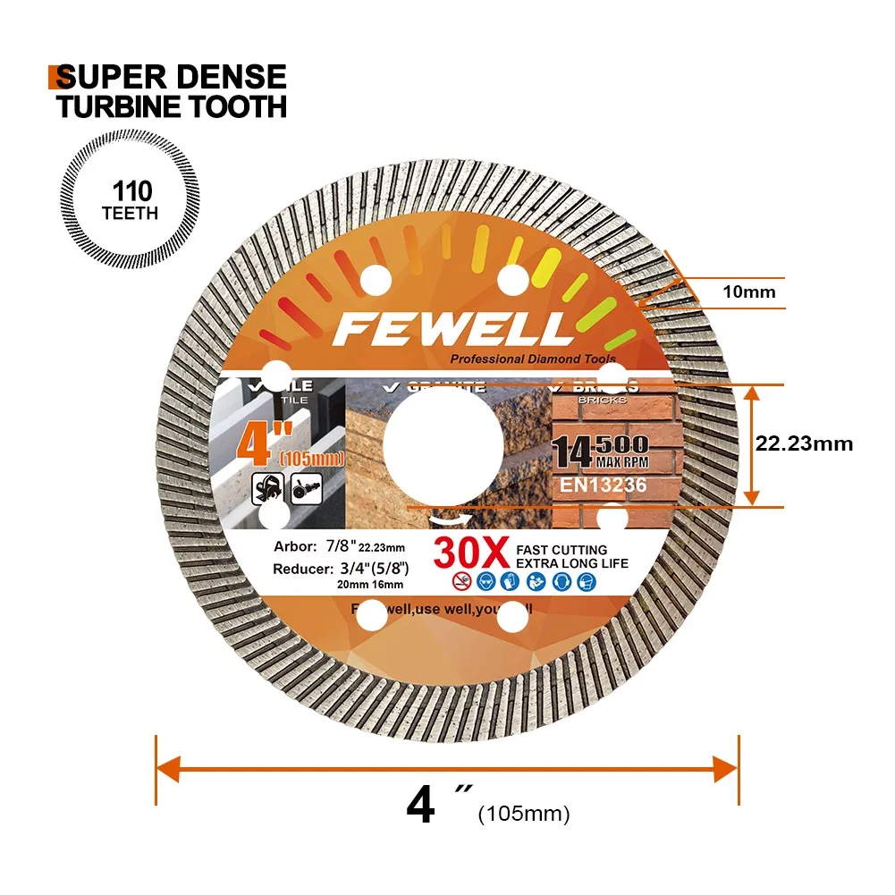 Hot Press 4 Inch 105*1.3*10*22.23mm Ultra Thin Turbo Diamond Saw Blade for Tile Bricks Granite Concrete Marble Cutter
