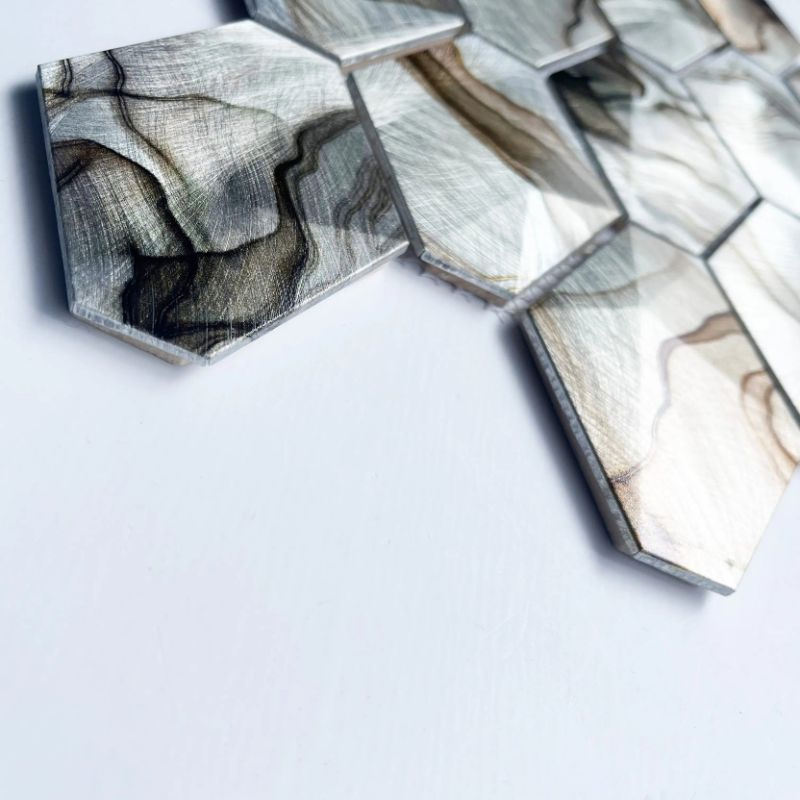 Silver Brown Long Hexagon Kitchen Mosaic Wall Panel Self Adhesive Tile for Decorative