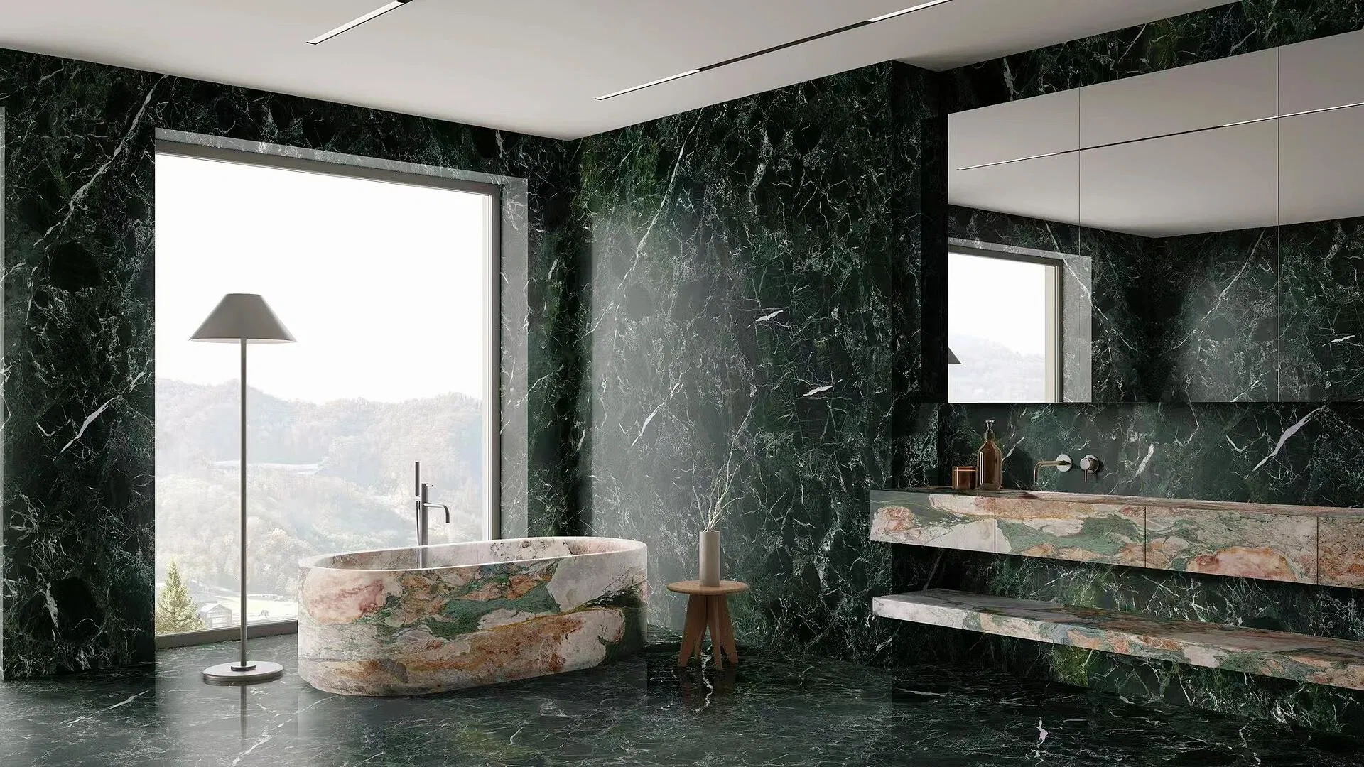 Luxury Villa Four Centry Natural Stone Bathtub and Bathroom Marble Floor and Wall Design