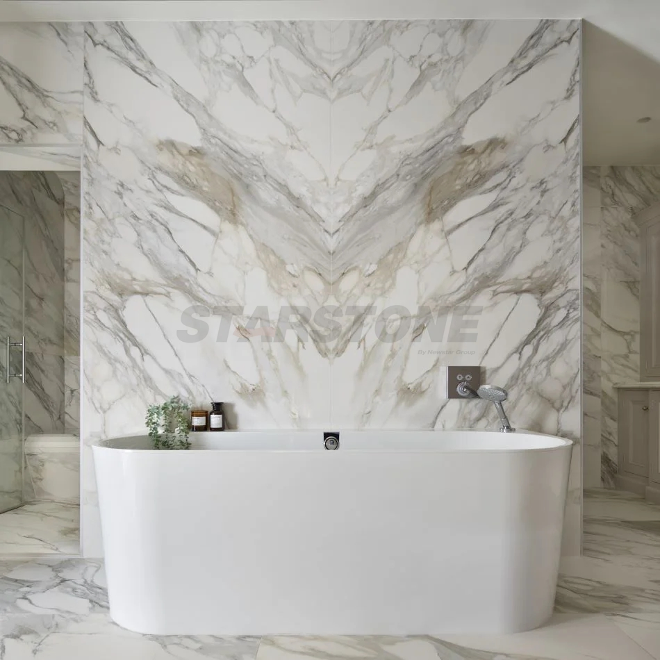 Starstone Interior Design Natural Calacatta Marble Bathroom Shower Wall for Apartment Project