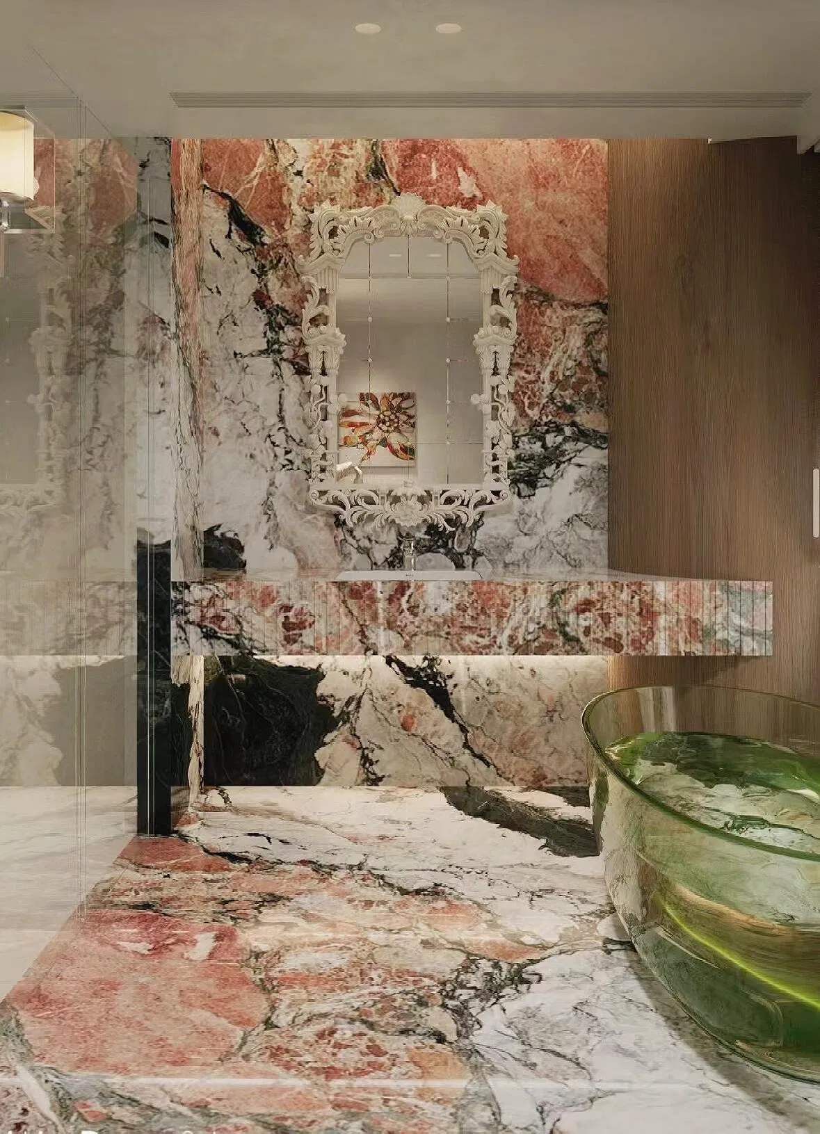 Luxury Villa Four Centry Natural Stone Bathtub and Bathroom Marble Floor and Wall Design