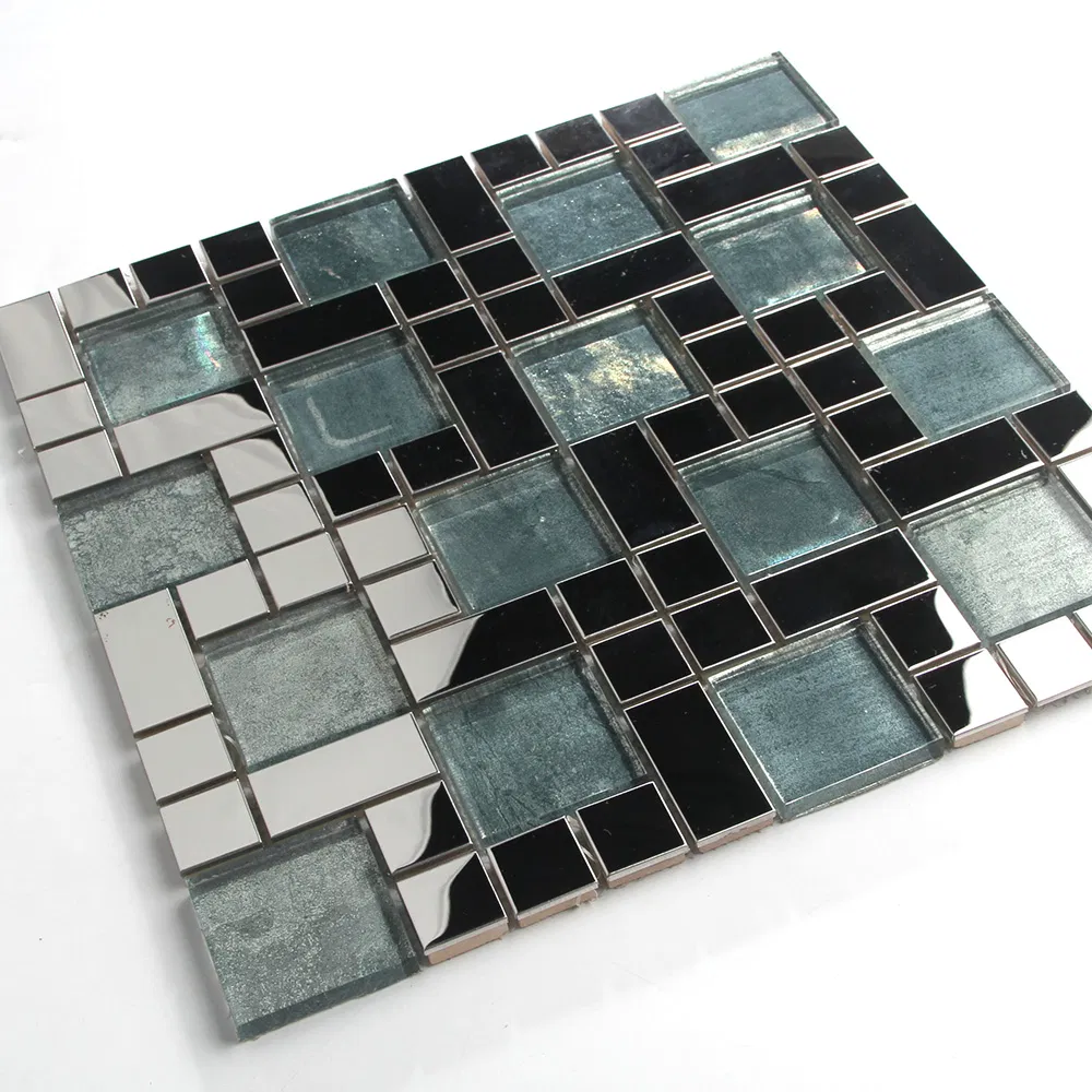 Modern Style Glass Mix Stainless Steel Mosaic Wall Tiles for KTV, Bar, Bathroom, Kitchen Backsplash