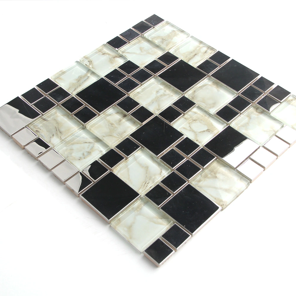 Modern Style Glass Mix Stainless Steel Mosaic Wall Tiles for KTV, Bar, Bathroom, Kitchen Backsplash