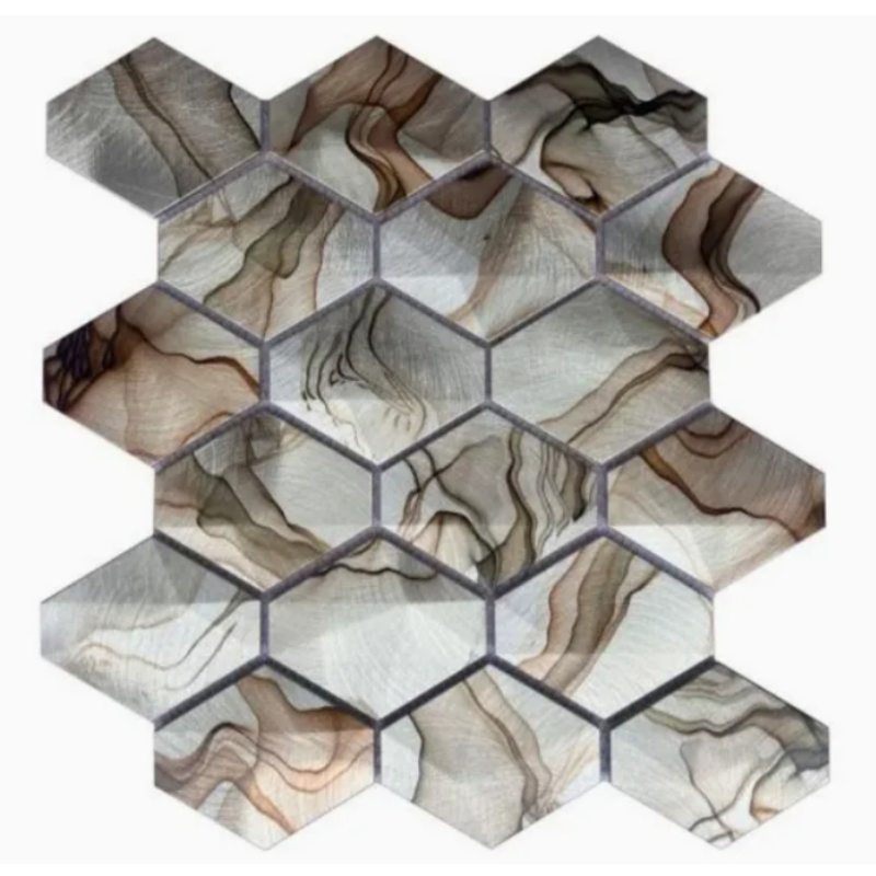 Silver Brown Long Hexagon Kitchen Mosaic Wall Panel Self Adhesive Tile for Decorative