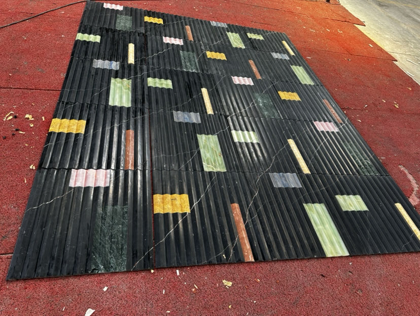 Featured Tile Nero Marquina with Onxy Carving Flute Tiles for Bathroom and Stair Wall