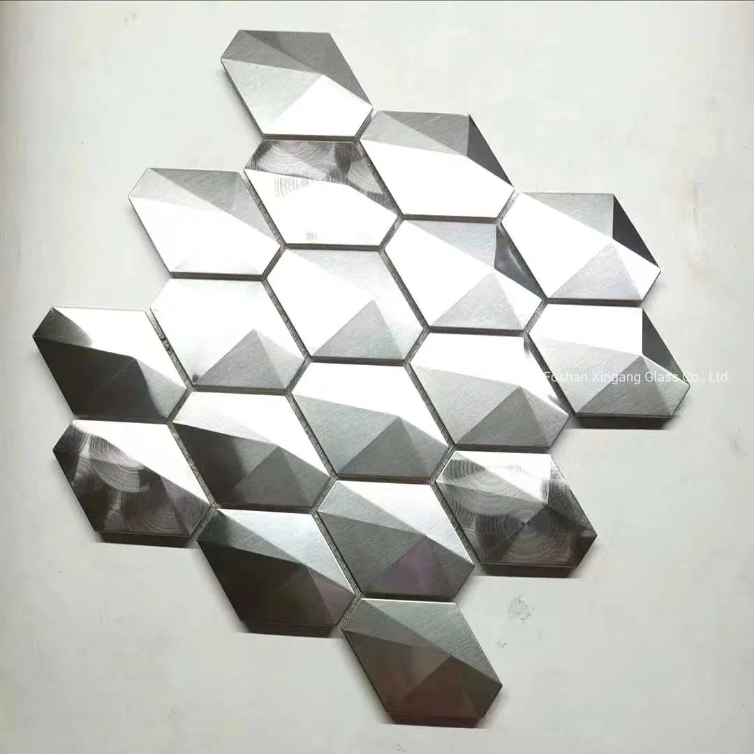 Hexagon 3D Effect Decoration/Decorative/Art/Metal/Ceramic Mix Stainless Steel Mosaic Tile for Wall Decorations