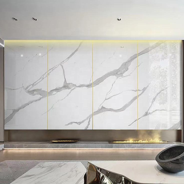 Full Polished Artificial Porcelain Slab Calais Light Grey Sintered Stone Slab