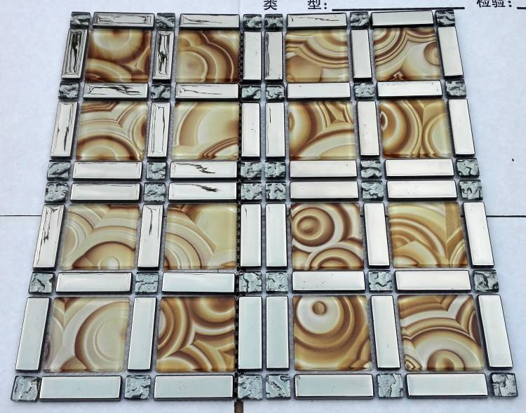 Sunnda China High Quality Interior Bathroom Walls Kitchen Backsplash Aluminium Stainless Steel Mixed Linear Glass Crystal Mosaic Tiles