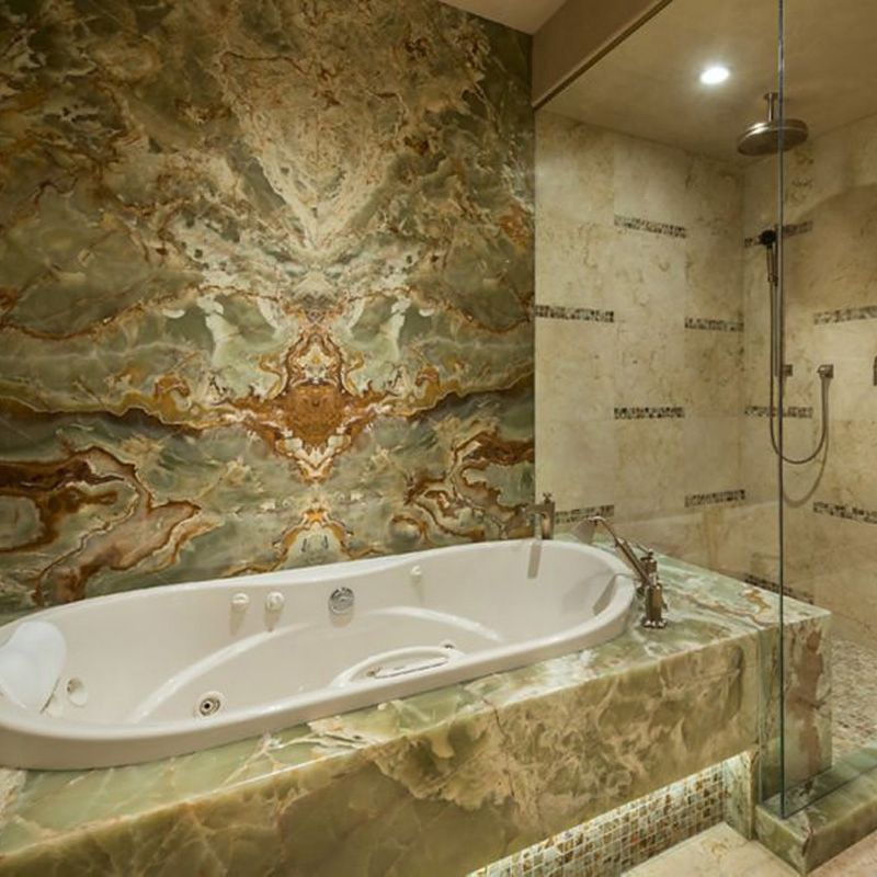 Factory Directly Price Bathroom Design Green Onyx Slab Marble Wall