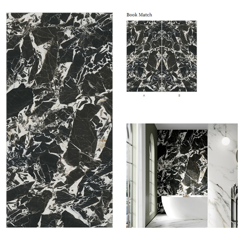 Grand Antique Black Marble Large Porclain Glossy Napoleon Black Sintered Stone Slab