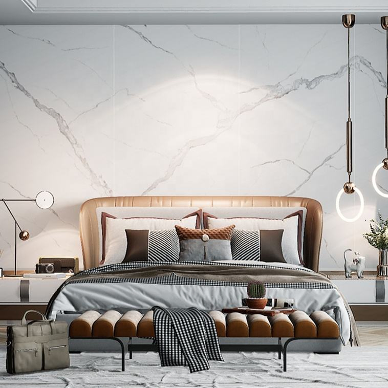 Full Polished Artificial Porcelain Slab Calais Light Grey Sintered Stone Slab