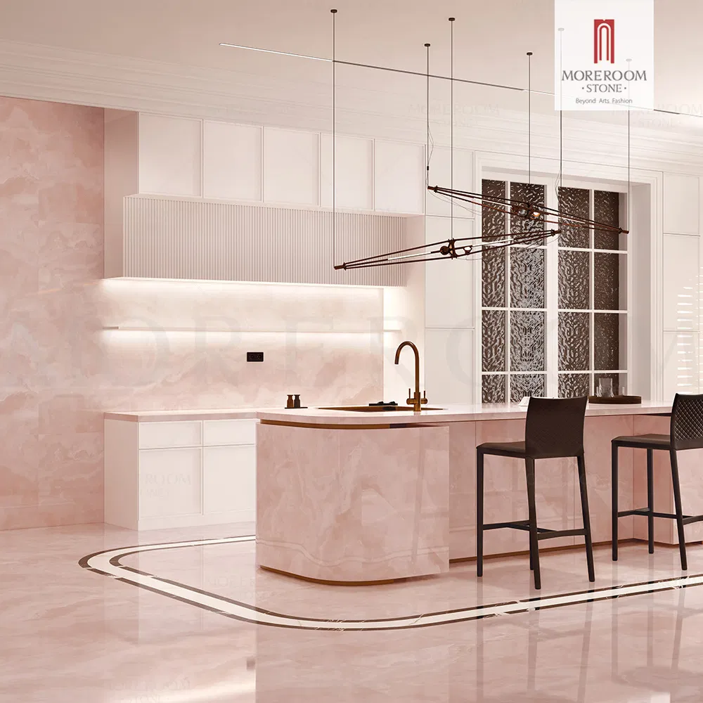 Pink Sintered Stone Countertop Artificial Porcelain Marble Slab for Wall and Floor