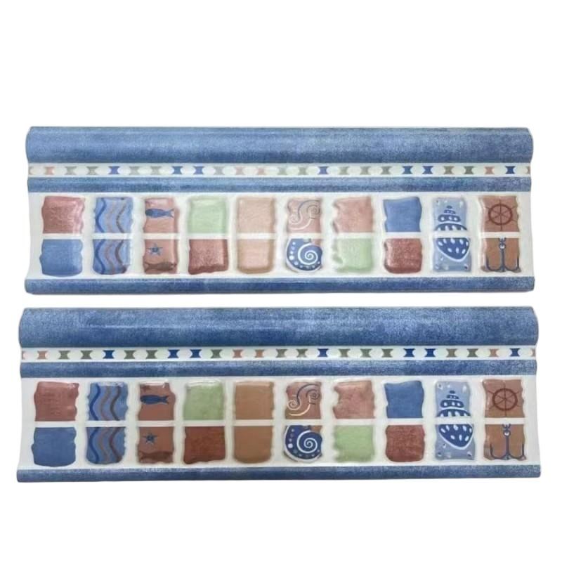 High Gloss Marble Effect Porcelain Decorative Strip Rectangular Ceramic Wall Molding Water Resistant Waistline Tile