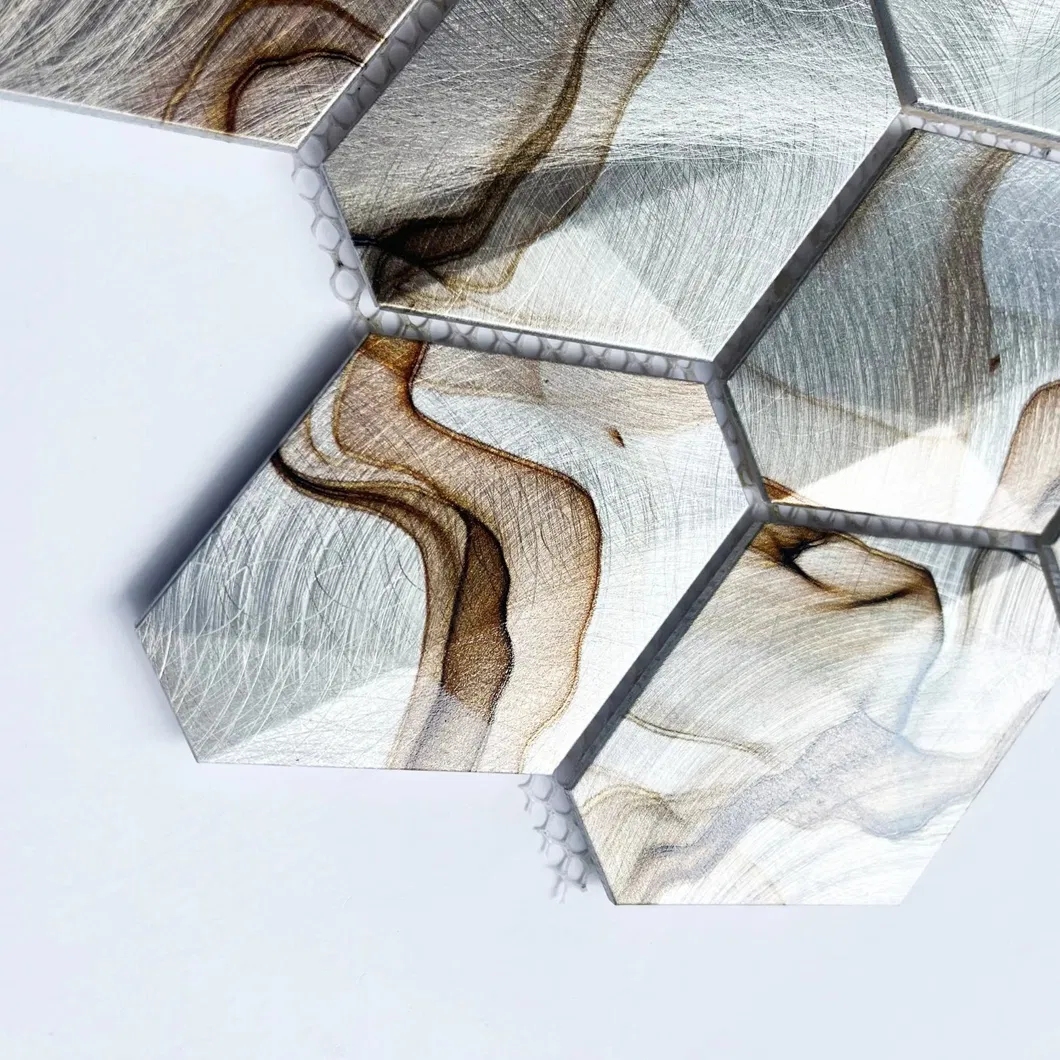 Silver Brown Long Hexagon Kitchen Mosaic