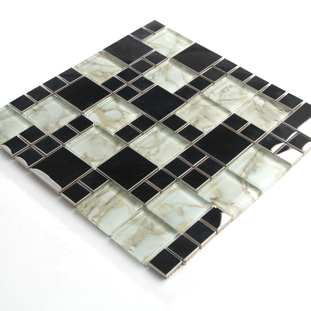 Modern Style Glass Mix Stainless Steel Mosaic Wall Tiles for KTV, Bar, Bathroom, Kitchen Backsplash