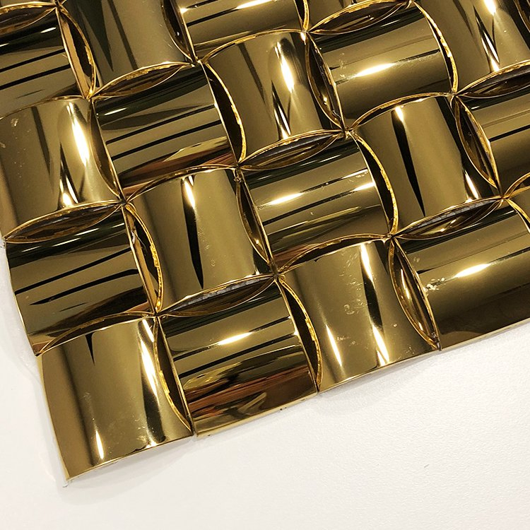 PVD Gold 3D Metal Mosaic Tile Decorative Stainelss Steel Trim for Bathroom Kitchen Wall Decoration