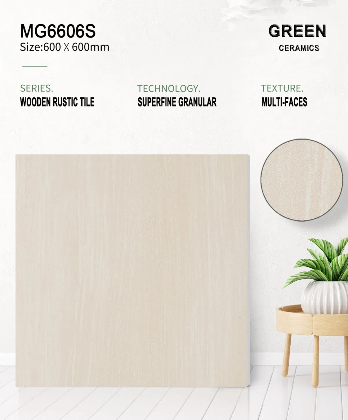 600*600 mm Wooden Pattern Matt Anti-Slip Rustic Ceramic Porcelain Glazed Tile for Modern Wall &amp; Floor Design