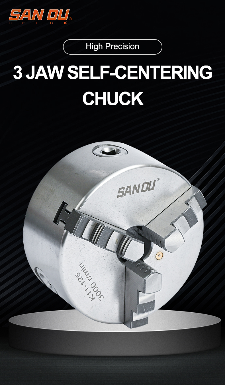 SANOU 3 Jaw Self-Centering Lathe Chuck 125mm Bore 38mm Steel Manual Scroll Chuck K11-125 Model High Accuracy