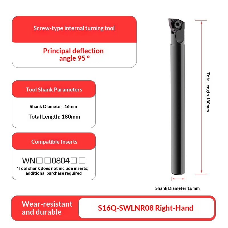 OME 95-degree Screw-type Internal Hole Double-sided Peach-shaped Uncoated Tool Holder S16Q/S18Q/S20R-SWLNR08 Right-hand Made