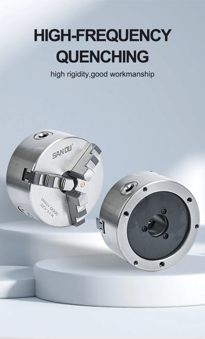 SANOU 3 Jaw Self-Centering Lathe Chuck 125mm Bore 38mm Steel Manual Scroll Chuck K11-125 Model High Accuracy