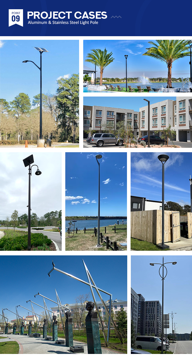 Customized Outdoor Aluminum Solar Street Light Pole Post Single Double Arm Sizes 4m 5m 6m 7m 8m 9m 10m 12m Competitive Prices