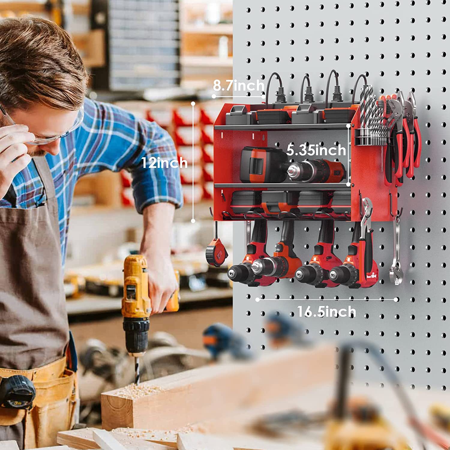 Upgrade Garage and Storage With Steel Plate, Drill Holder Wall Mount, Heavy Duty Metal Tool Shell Power Tool Organize