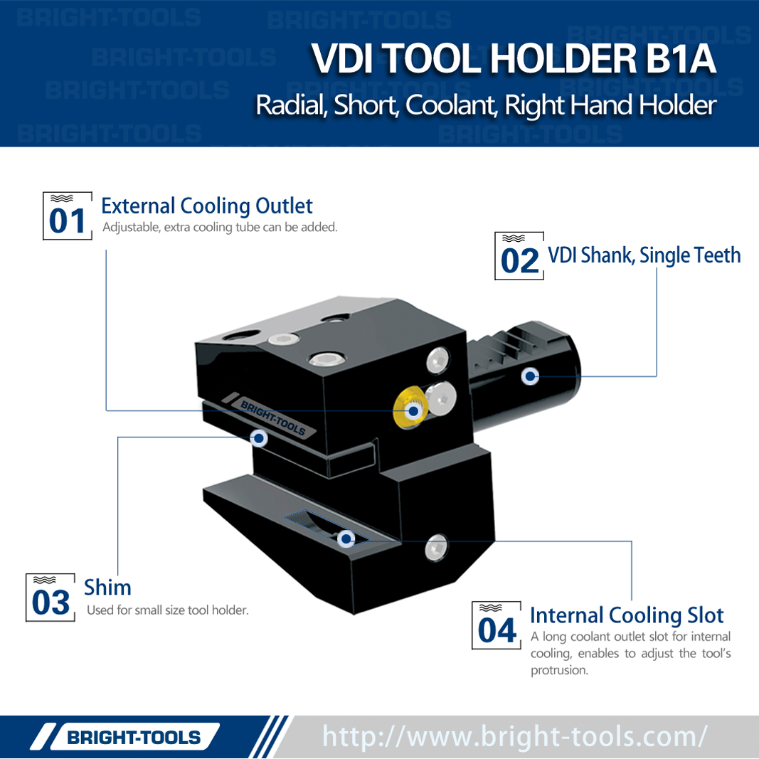 Bright-tools Factory Supply High Quality VDI 30 40 50 B1A Radial Short Coolant Tool Holder Inverted for Cnc