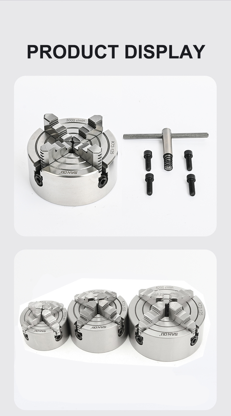 4 Jaw Independent Steel Chuck SANOU Brand Manual Metal Lathe Chuck K72-80 K72-100 K72-125 K72-160 K72-200 K72-250