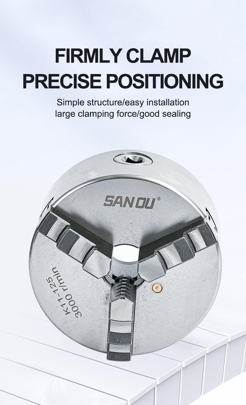 SANOU 3 Jaw Self-Centering Lathe Chuck 125mm Bore 38mm Steel Manual Scroll Chuck K11-125 Model High Accuracy