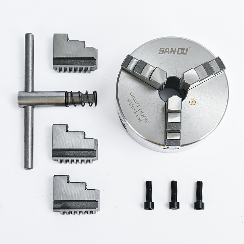 SANOU 3 Jaw Self-Centering Lathe Chuck 125mm Bore 38mm Steel Manual Scroll Chuck K11-125 Model High Accuracy