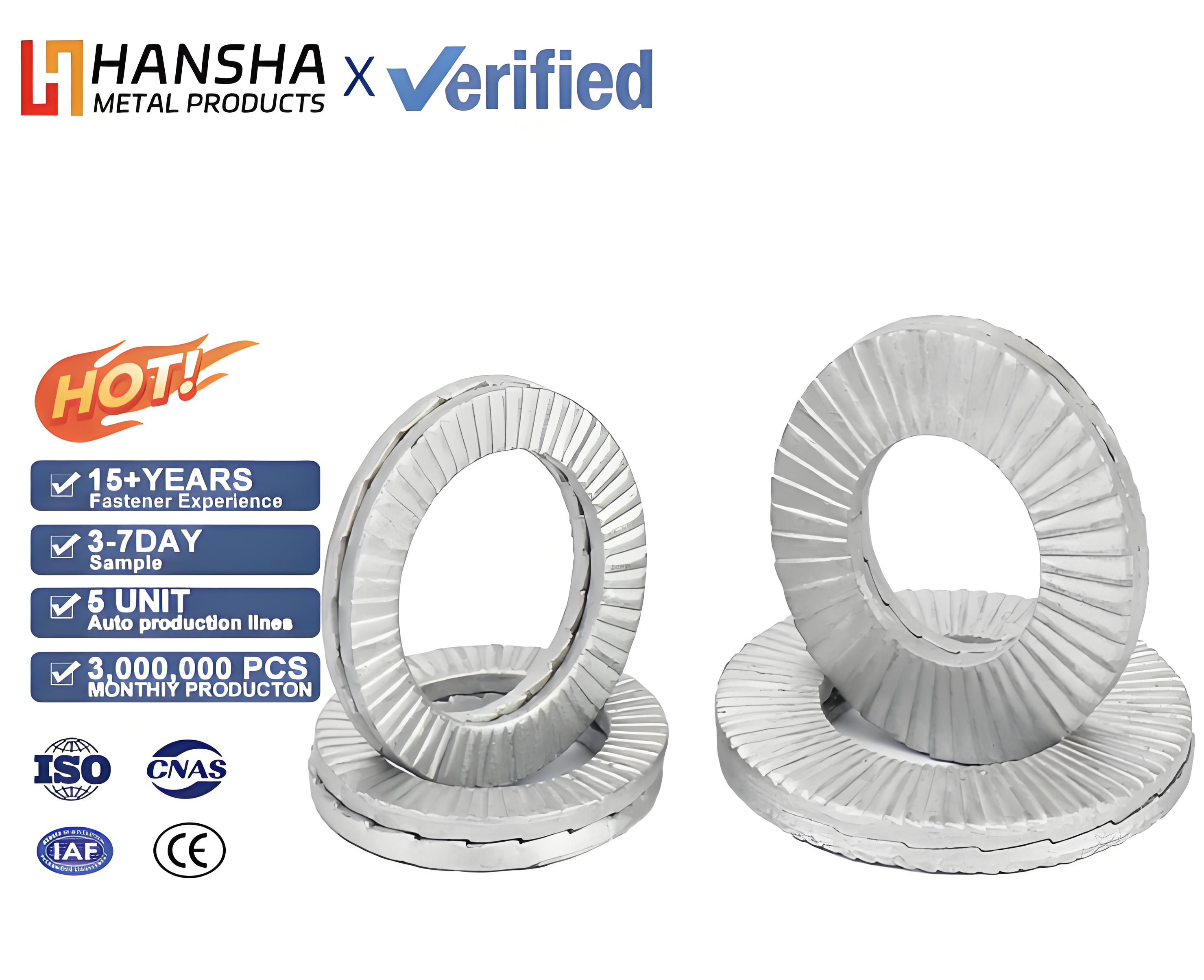 Wholesale Stainless Steel 304/316 Double Fold Self-Locking Toothed Washer DIN 25201 M3-M36 Standard Zinc Plain Surface Wedge