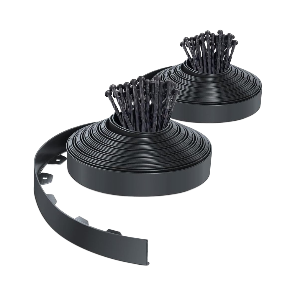 VOUNOT 20 Meter Anthracite Plastic Nature Garden Edging 40 Anchoring Pegs Flexible Lawn Border Height 50mm Pressure-Treated