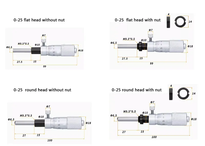 0-6.5mm 13mm 25mm Side Locking Screw Type Micrometer Heads