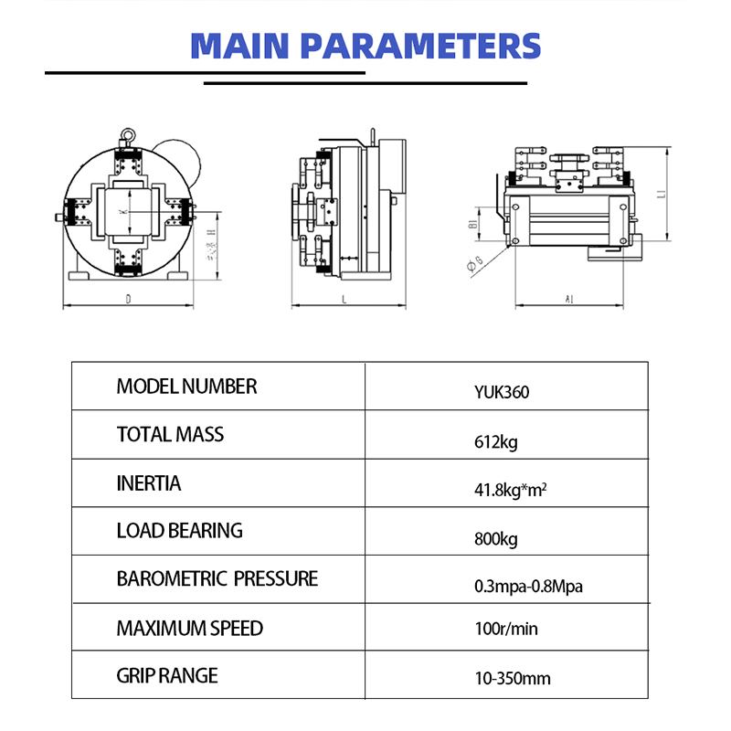 360mm Pneumatic 4 Jaws Laser Chuck Components Processing Round, Square, Rectangular, O-pipe, H-beam, Triangular Pipe