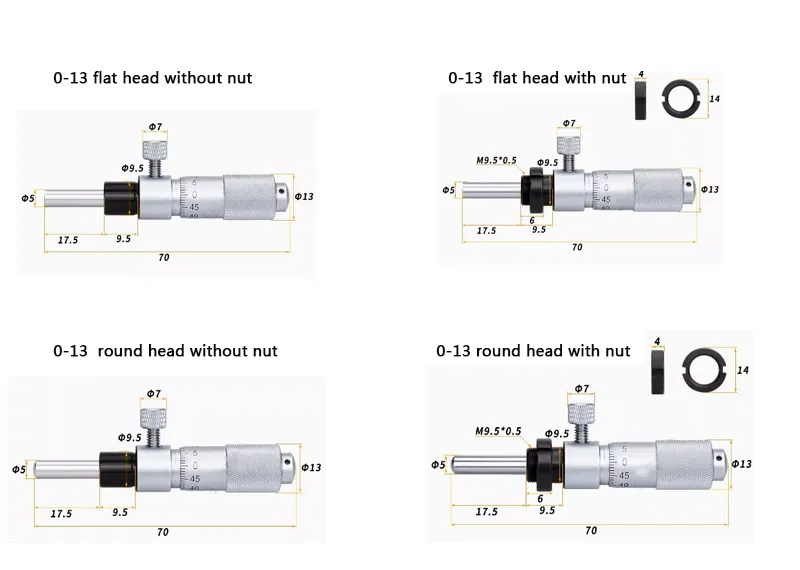 0-6.5mm 13mm 25mm Side Locking Screw Type Micrometer Heads