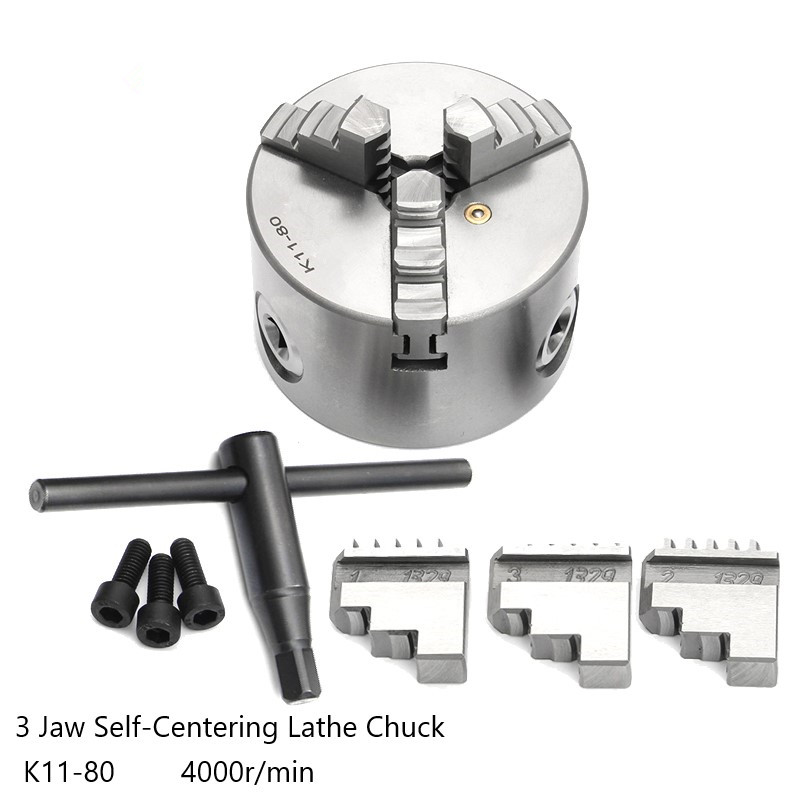 3-Jaw Self-Centering Centering Scroll Chuck SANOU 80mm Harden Steel K11-80 Front View