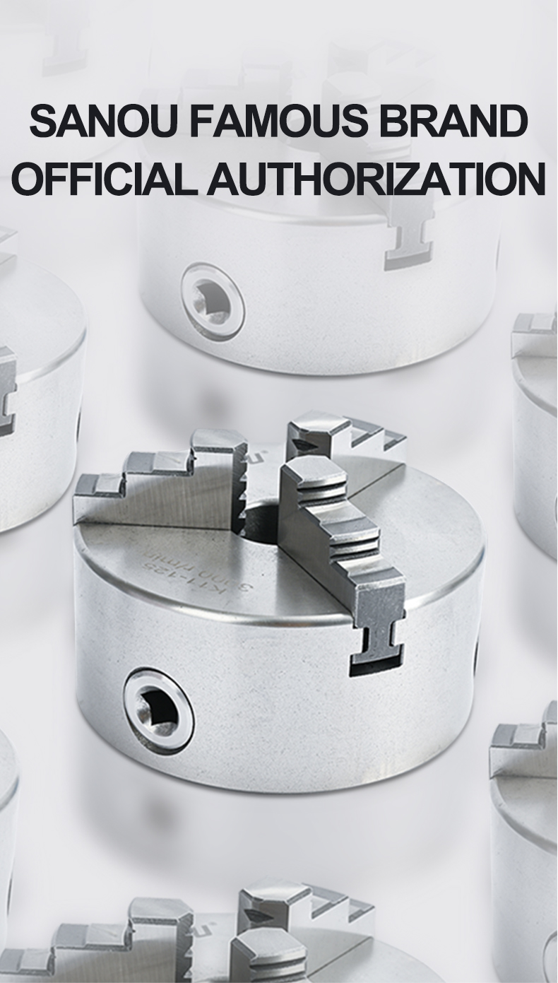 SANOU 3 Jaw Self-Centering Lathe Chuck 125mm Bore 38mm Steel Manual Scroll Chuck K11-125 Model High Accuracy