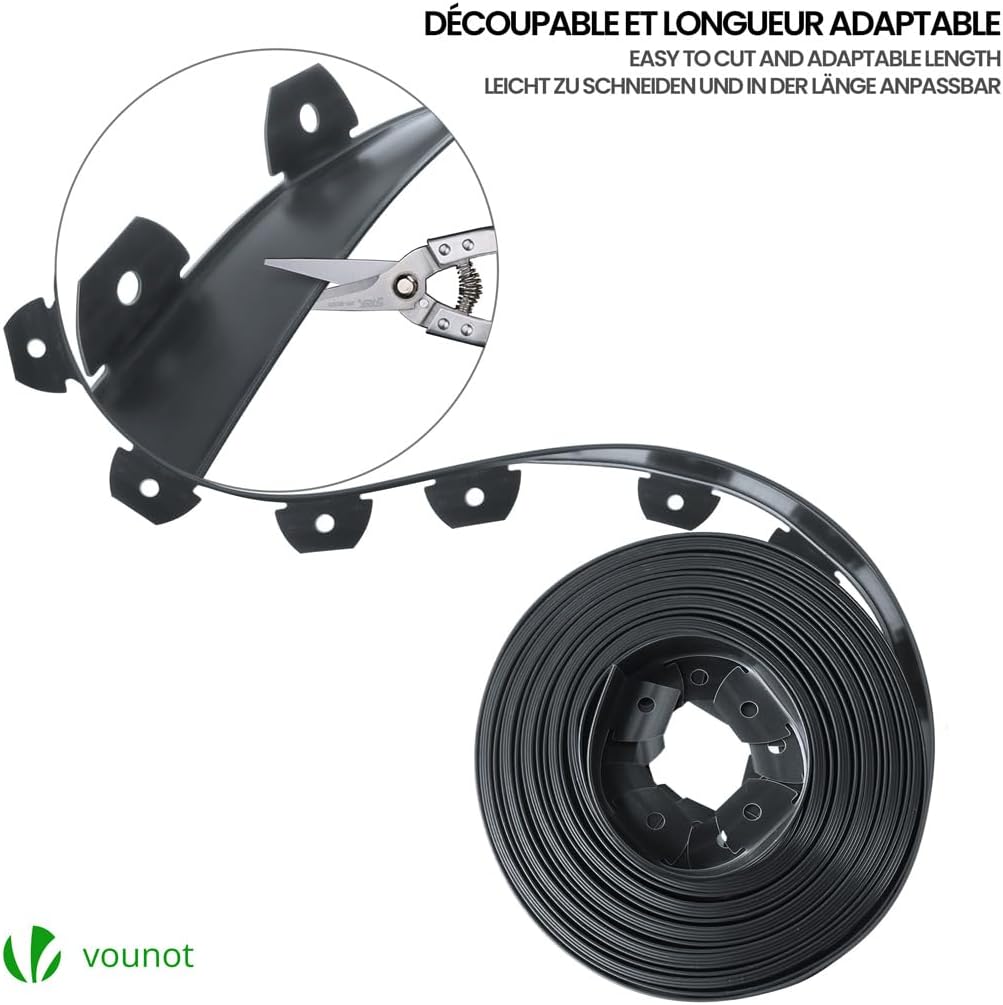 VOUNOT 20 Meter Anthracite Plastic Nature Garden Edging 40 Anchoring Pegs Flexible Lawn Border Height 50mm Pressure-Treated
