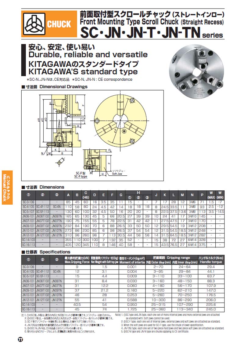 Kitgawa Manual Scroll Chuck with Integrated Jaw (Straight Recess)