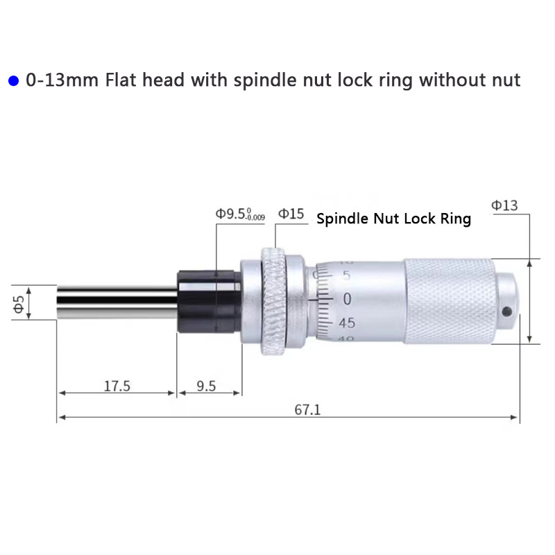 Ultra Small Mechanical Micrometer Range 0-6.5mm 13mm 25mm 50mm Flat / Round Head Spindle Nut Lock Ring Micrometer Head
