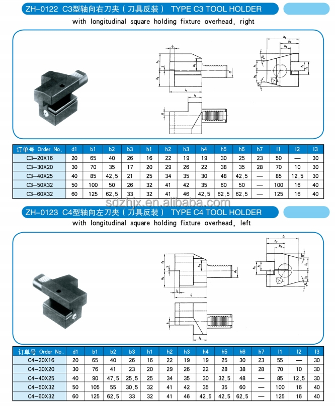 VDI C1 C2 C3 C4 Axial Left Hand Tool Bit Holder Size Chart
