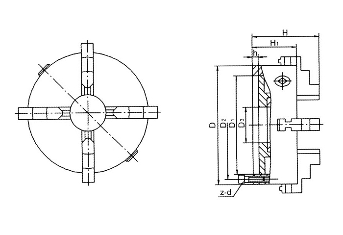 K12 Series Four-Jaw Chuck Technical Drawing Dimensions
