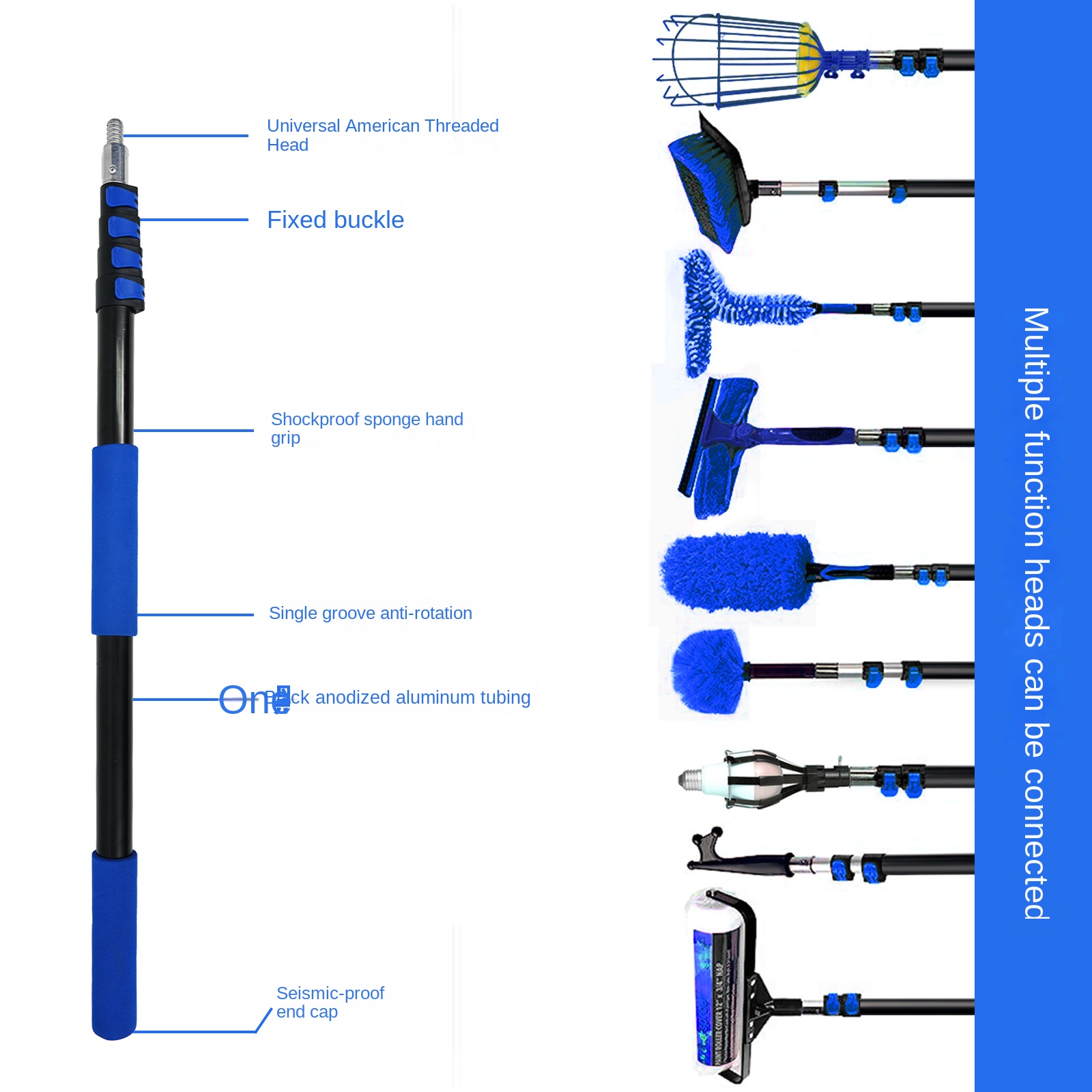 Cross-Border Exclusive Aluminum Alloy Telescopic Adjustable Retractable Extension Pole Paint Roller Multi-Functional Tool